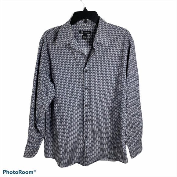 INC Men’s Button Down Shirt Gray Circular Print XL - Picture 1 of 6
